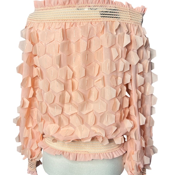 # A110   Nancy  Romantic  Peach 3d Hexagon appliqués  Off-Shoulder Top NWT  S - Picture 2 of 8